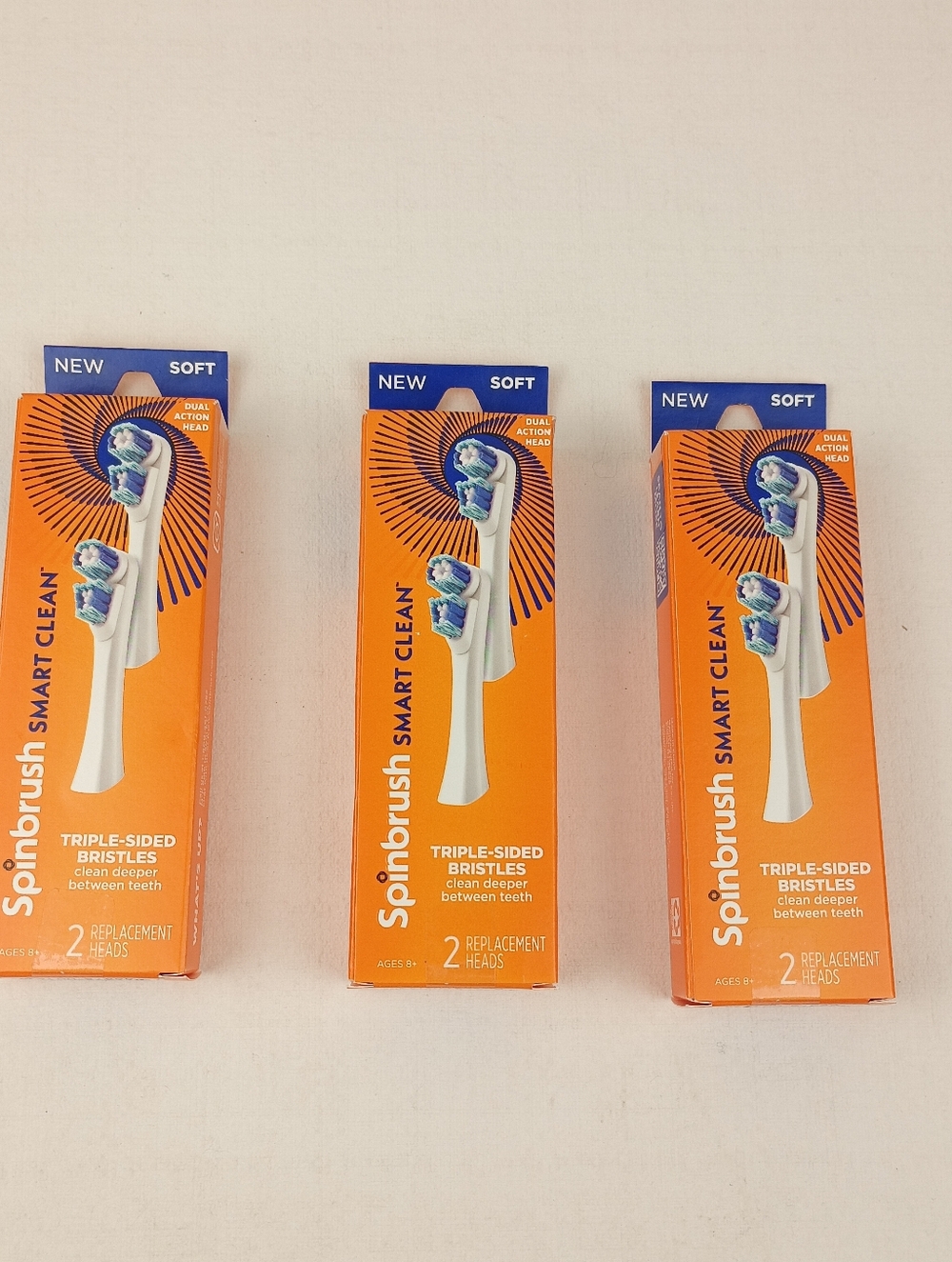 Lot 3 Packs of 2 Spinbrush Smart Clean Replacement Brush Heads Soft 6Total